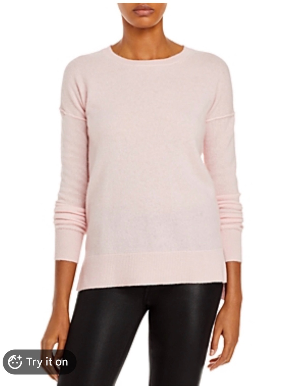 AQUA CASHMERE high low Crewneck Women's Sweater in Light Pink